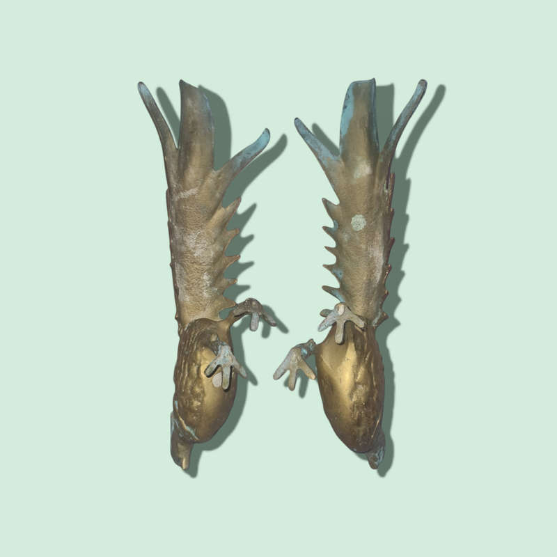 Vintage Pair of Metal Peacock Pheasant Figurines Bird Ornament Décor