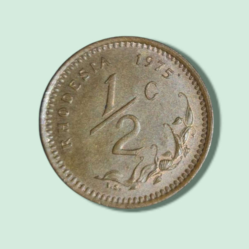 RHODESIA ZIMBABWE 1975 1/2 CENT, BRONZE