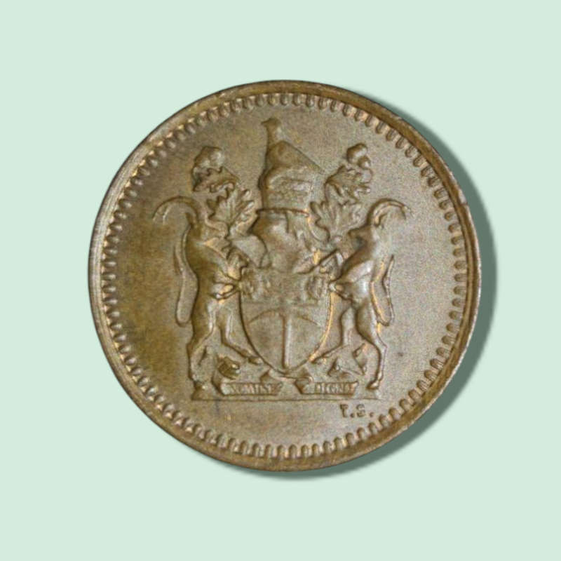 RHODESIA ZIMBABWE 1975 1/2 CENT, BRONZE