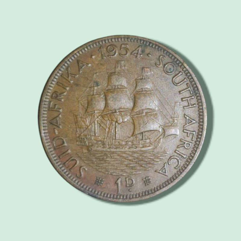 1954 SOUTH AFRICA Queen Elizabeth II VINTAGE OLD Sparrows 1 Penny Coin