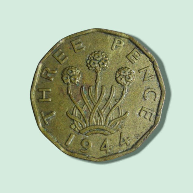 1944 Three Pence Coin Great Britain.