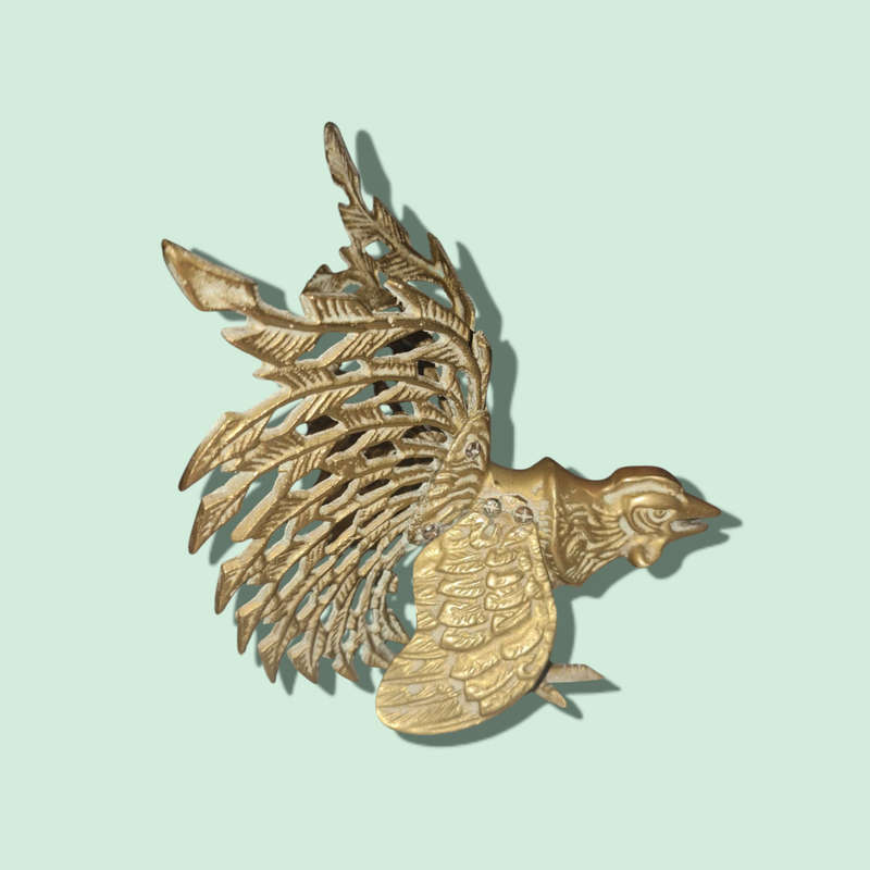 Vintage Pierced Brass Rooster Bird Chicken Figurine