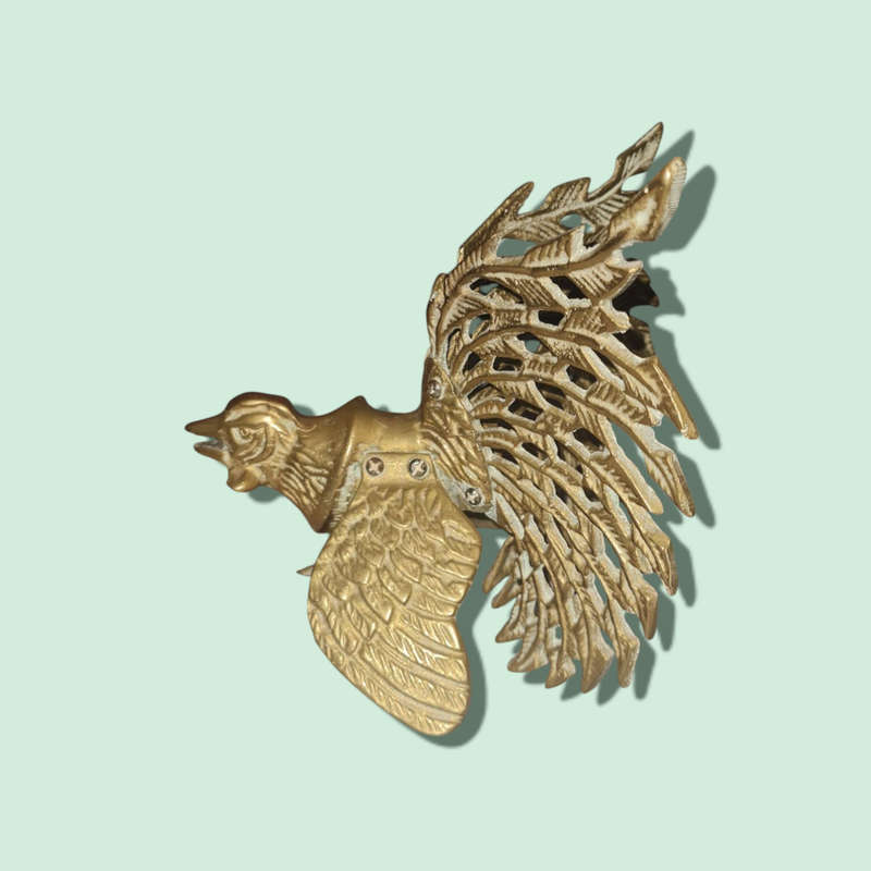 Vintage Pierced Brass Rooster Bird Chicken Figurine