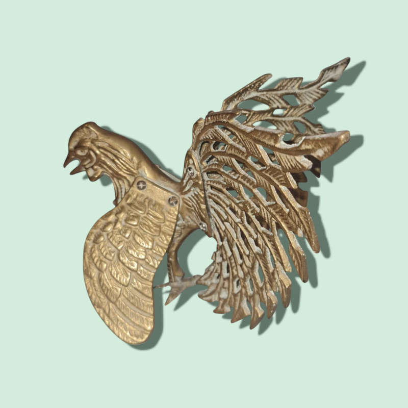 Vintage Pierced Brass Rooster Bird Chicken Figurine
