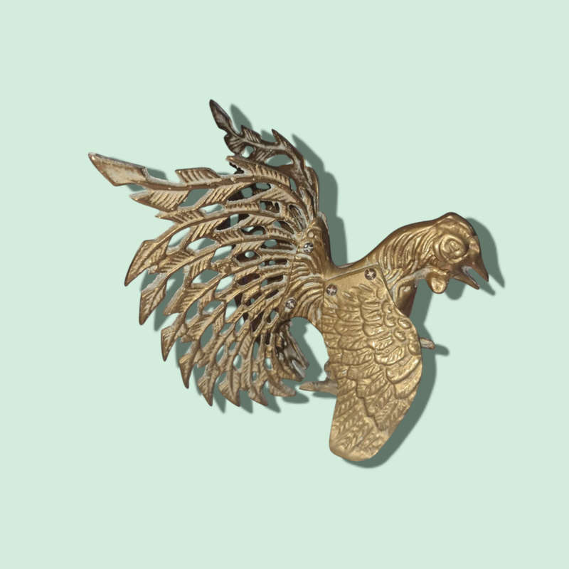 Vintage Pierced Brass Rooster Bird Chicken Figurine