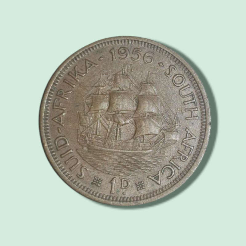 Africa South 1 Penny 1956. Large One Cent coin.