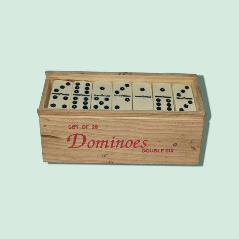 Premium Set of 28 Double Six Dominoes with Wood Case, Brown, 28 Piece