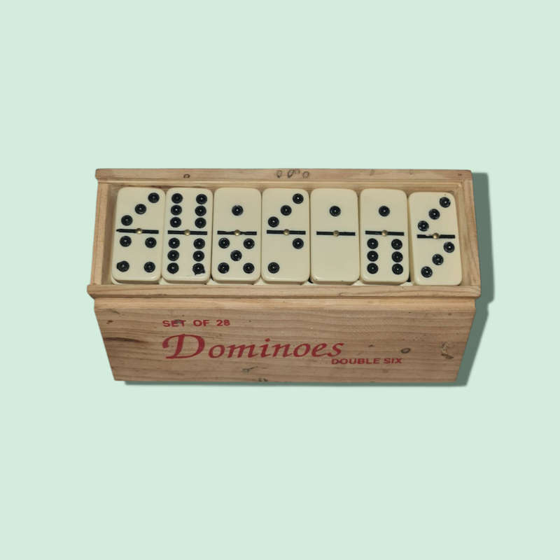 Premium Set of 28 Double Six Dominoes with Wood Case, Brown, 28 Piece