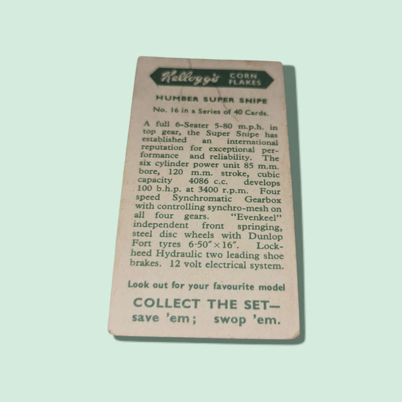 Kelloggs Kellogg's cereal trade cards: Motor Cars colour NO 16