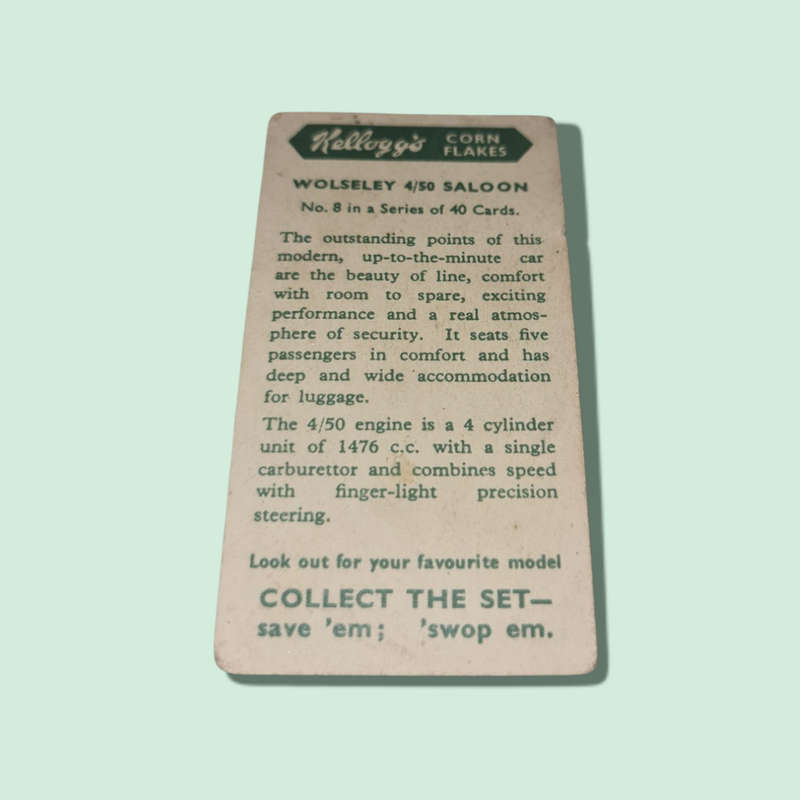 Kelloggs Kellogg's cereal trade cards: Motor Cars colour NO 8