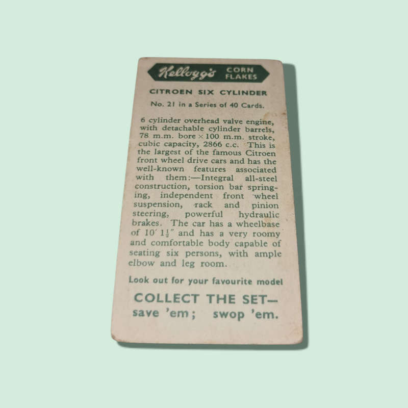 Kelloggs Kellogg's cereal trade cards: Motor Cars colour NO 21   QC4197
