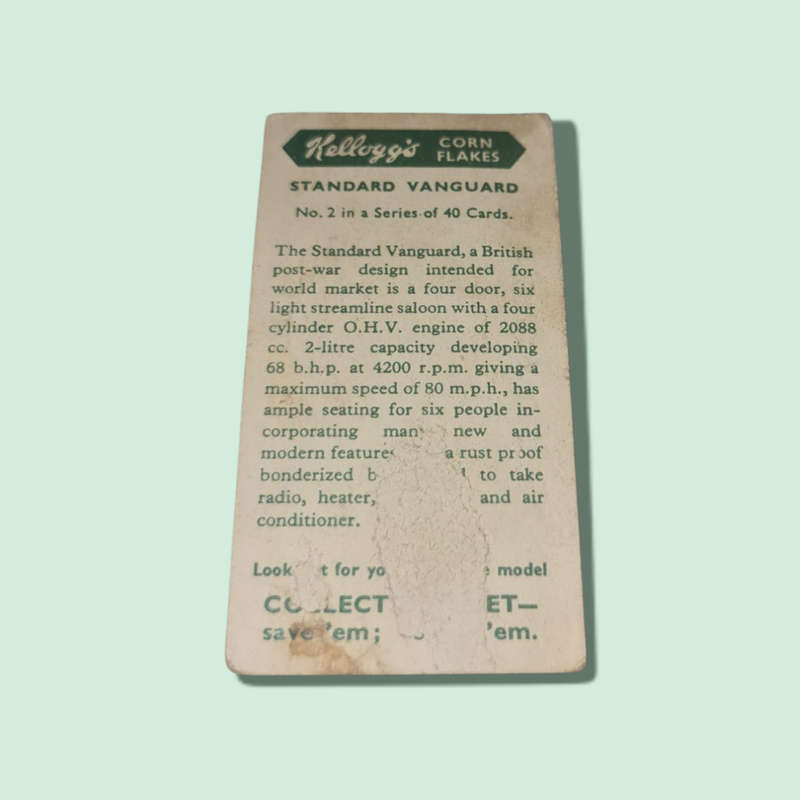 Kelloggs Kellogg's cereal trade cards: Motor Cars colour NO 2