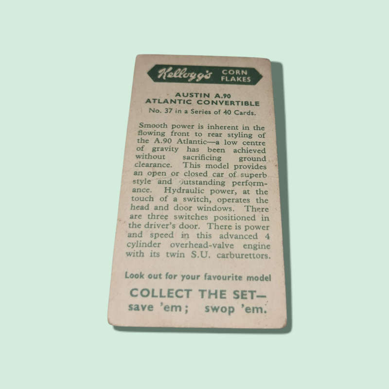 Kelloggs Kellogg's cereal trade cards: Motor Cars colour NO 37