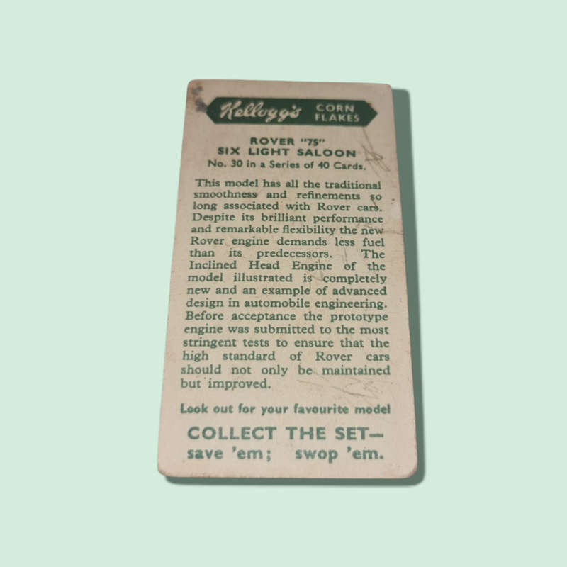 Kelloggs Kellogg's cereal trade cards: Motor Cars colour NO 30