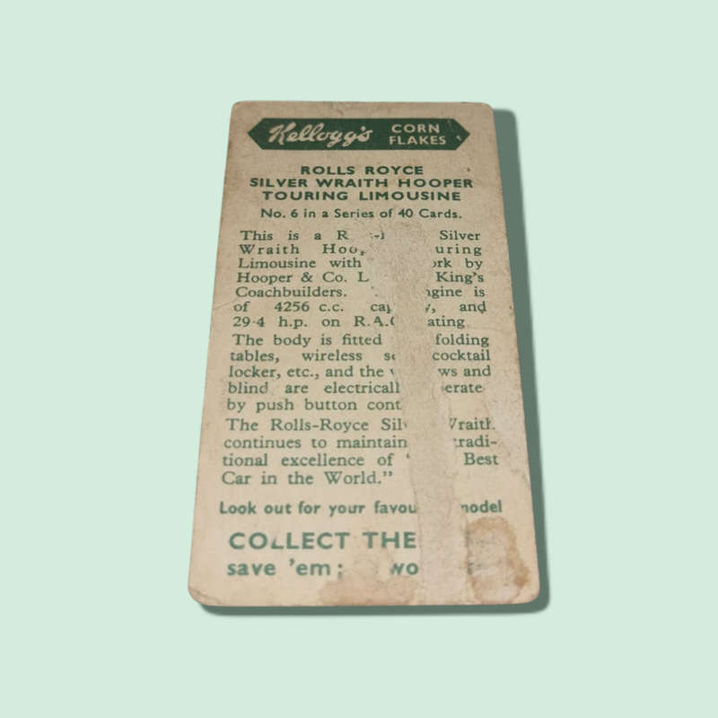 Kelloggs Kellogg's cereal trade cards: Motor Cars colour NO 6   QC4203