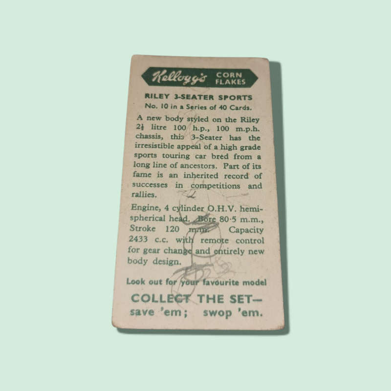 Kelloggs Kellogg's cereal trade cards: Motor Cars colour NO 10