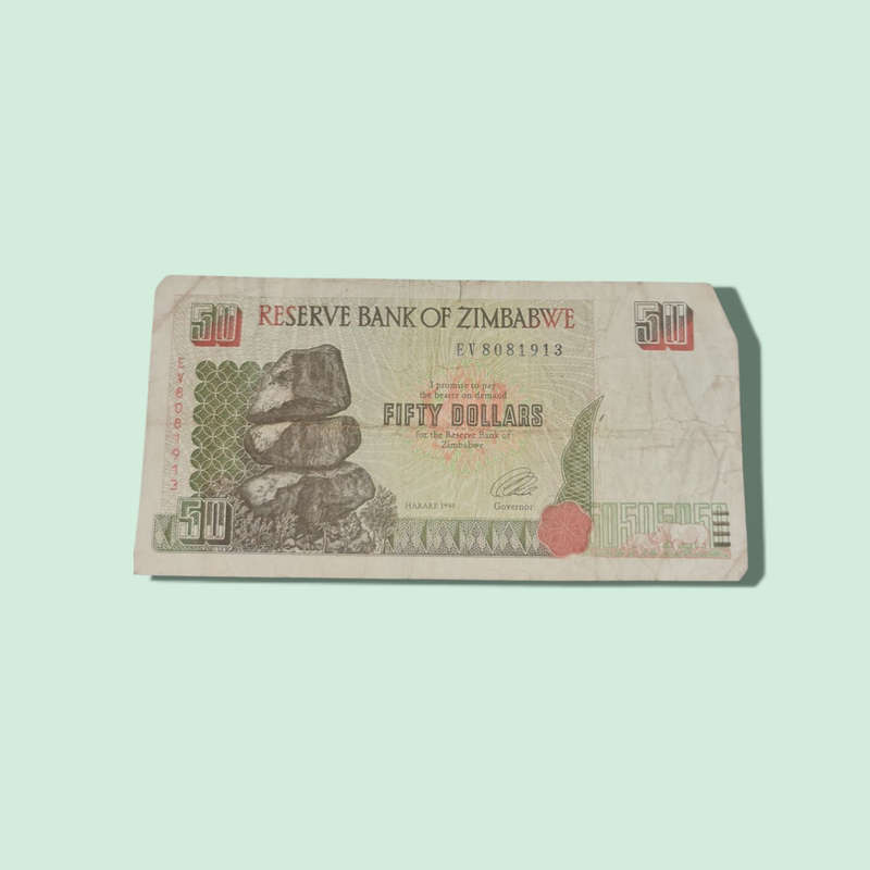 1995 Zimbabwe 50 Fifty Dollars Banknote