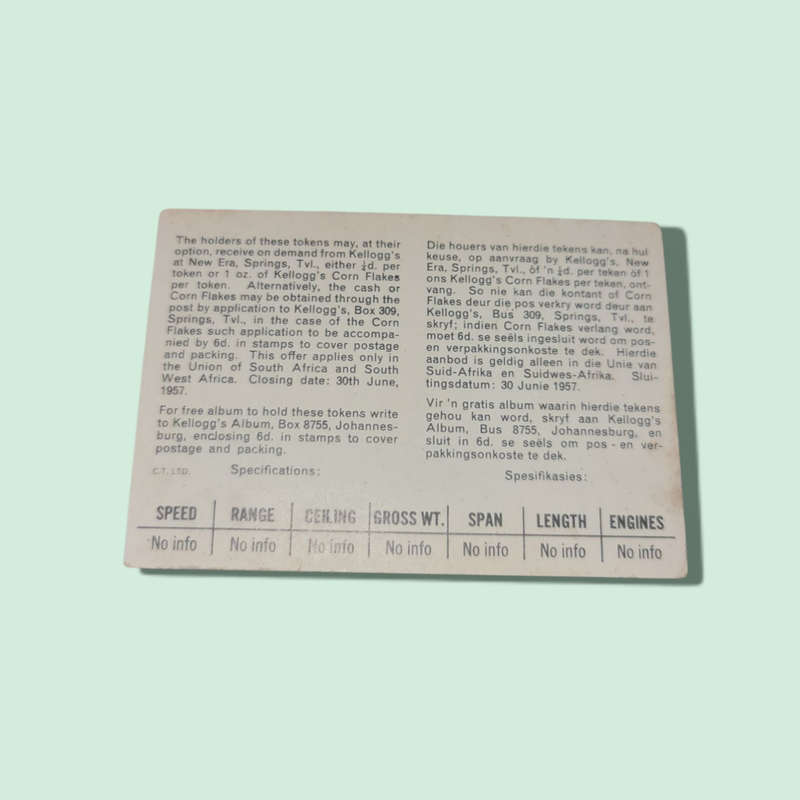 1957 KELLOGG'S ALL WHEAT cards ROCKET British guided missile