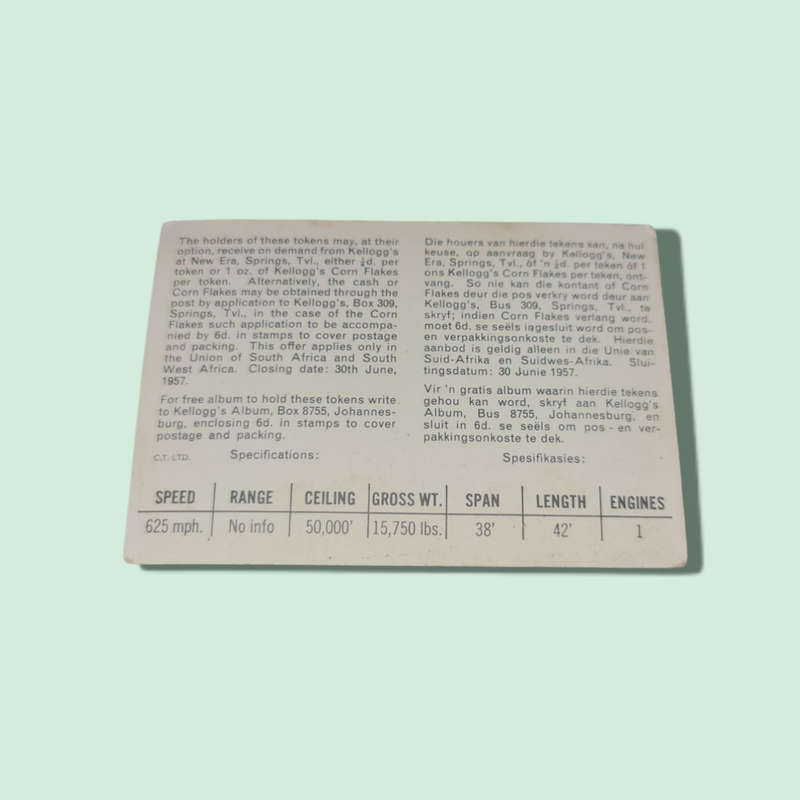 1957 KELLOGG'S ALL WHEAT cards GRUMMAN F9F-5 PANTHER U.S NAVY FIGHTER
