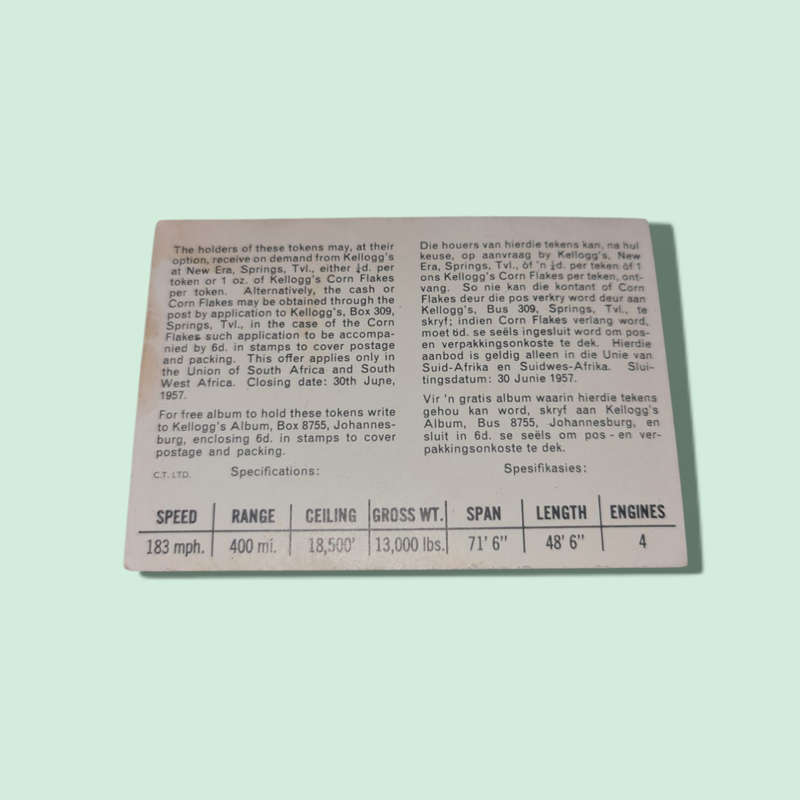 1957 KELLOGG'S ALL WHEAT cards DE HAVILLAND HERON BRITISH AIRLINE