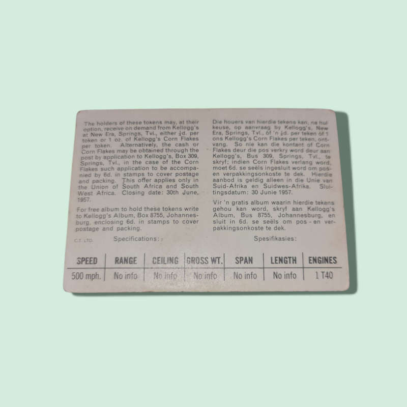 1957 KELLOGG'S ALL WHEAT cards POGOSTICK U.S FIGHTER