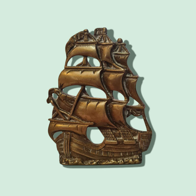 VINTAGE Brass Ship Book Ends Rare