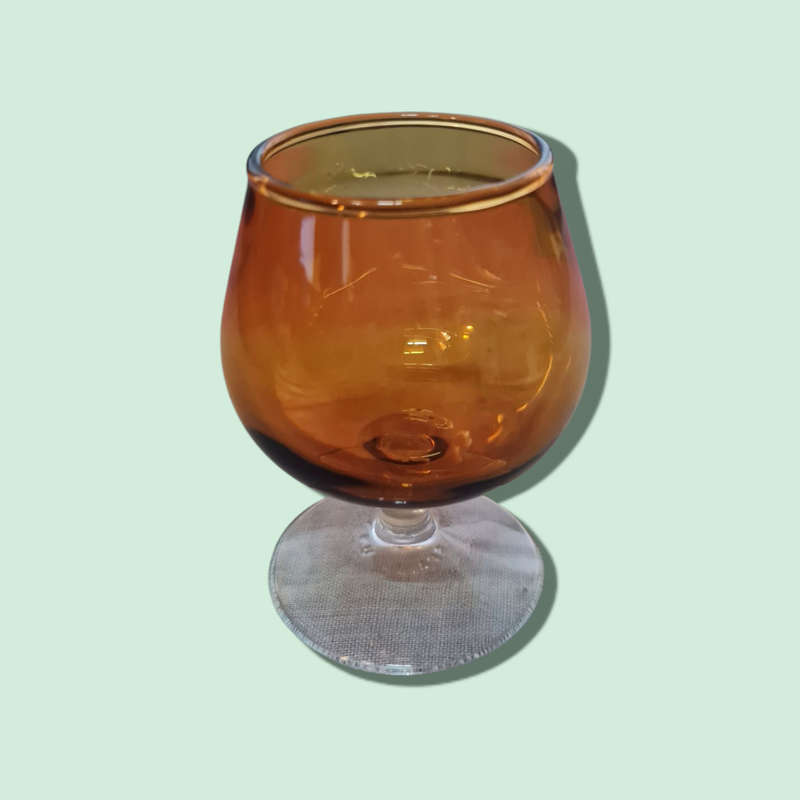 Vintage Finelsa Spain Amber Orange Glass Top Clear Base Brandy Glass