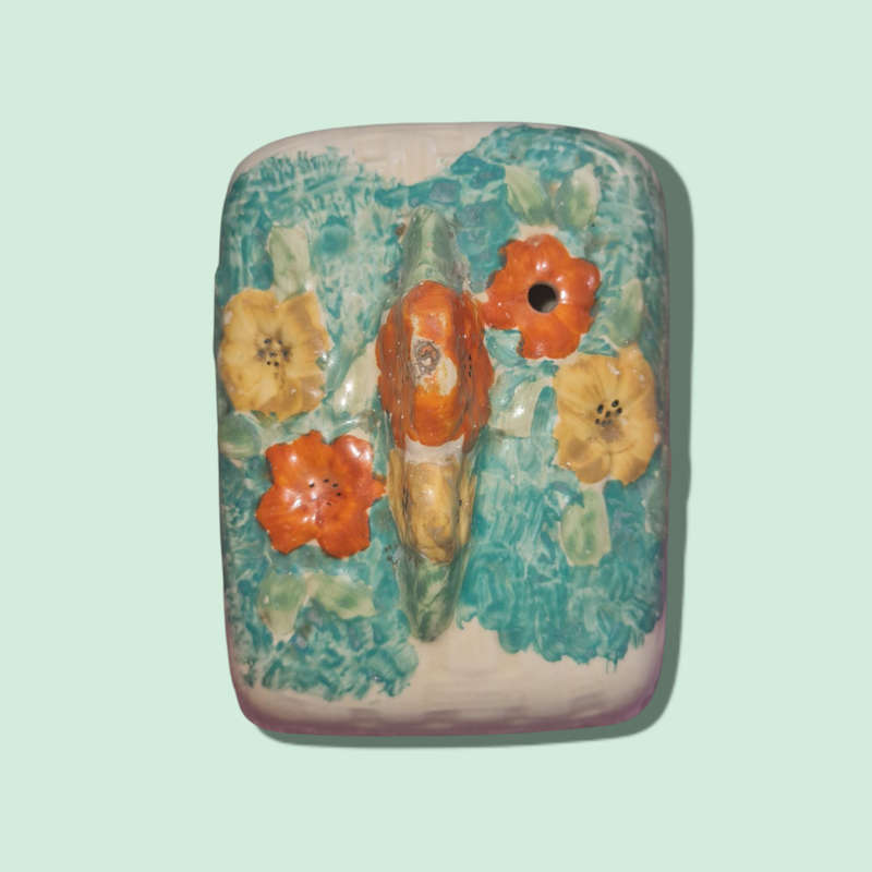 English Hand Painted Butter Dish With Flower. Arthur Wood Art Deco California Pattern