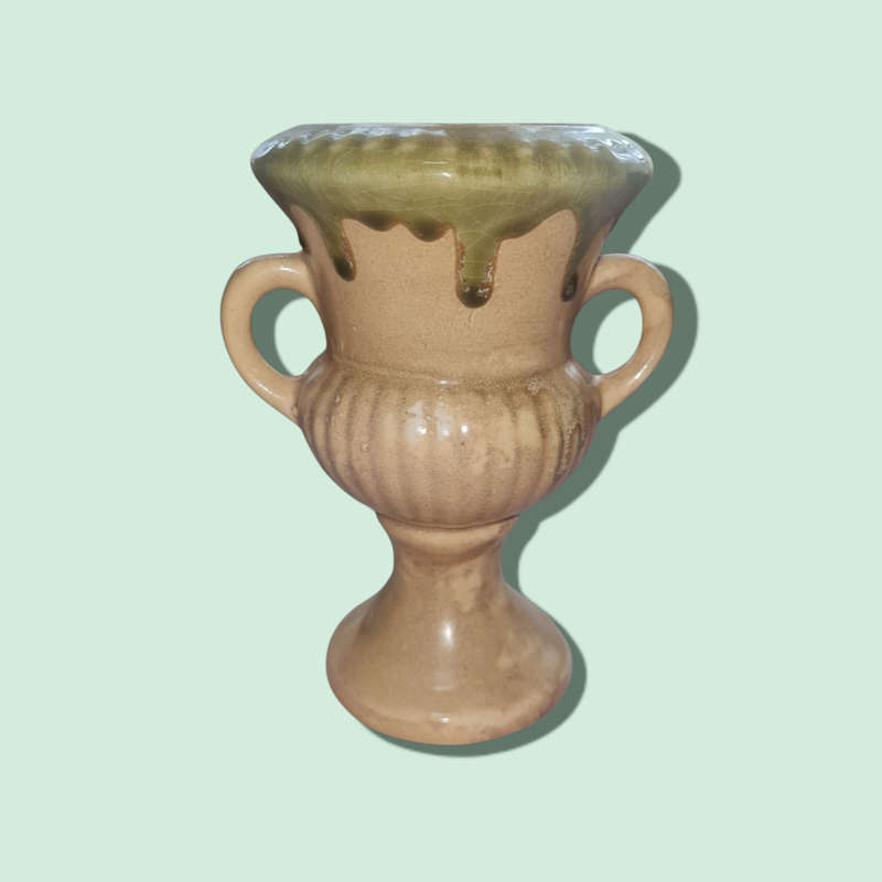 Retro Pottery Cream and Green Vase