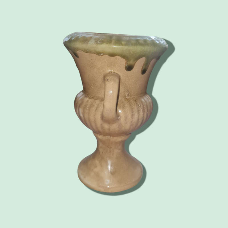 Retro Pottery Cream and Green Vase