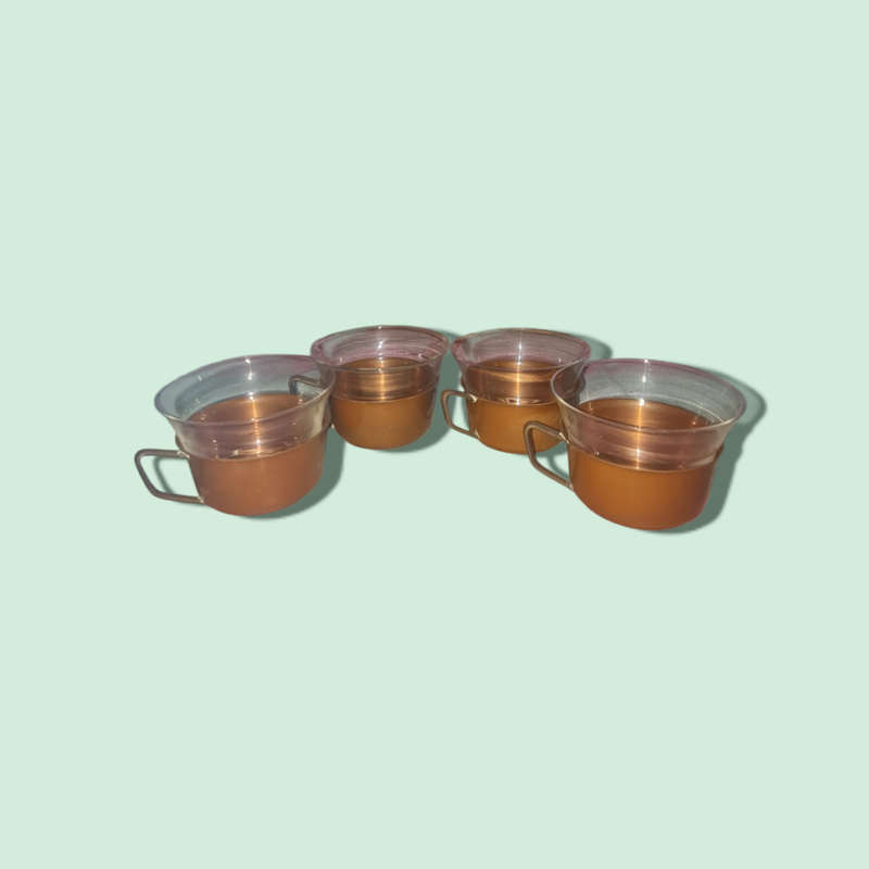 Glass Tea Cups Teak Brass Copper Holders