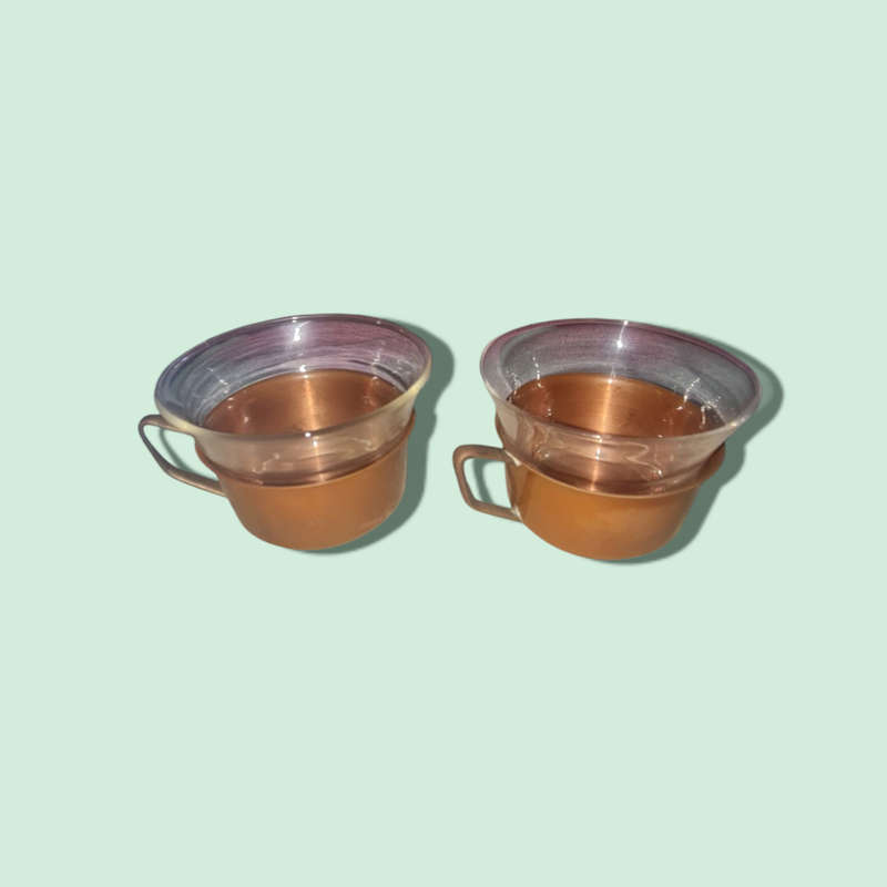 Glass Tea Cups Teak Brass Copper Holders