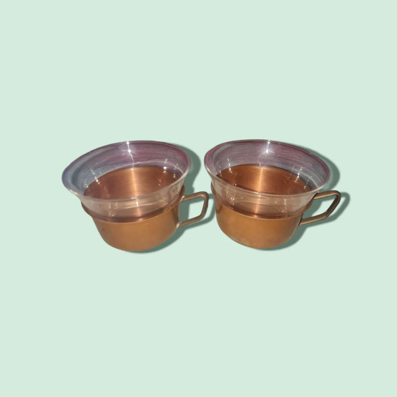 Glass Tea Cups Teak Brass Copper Holders