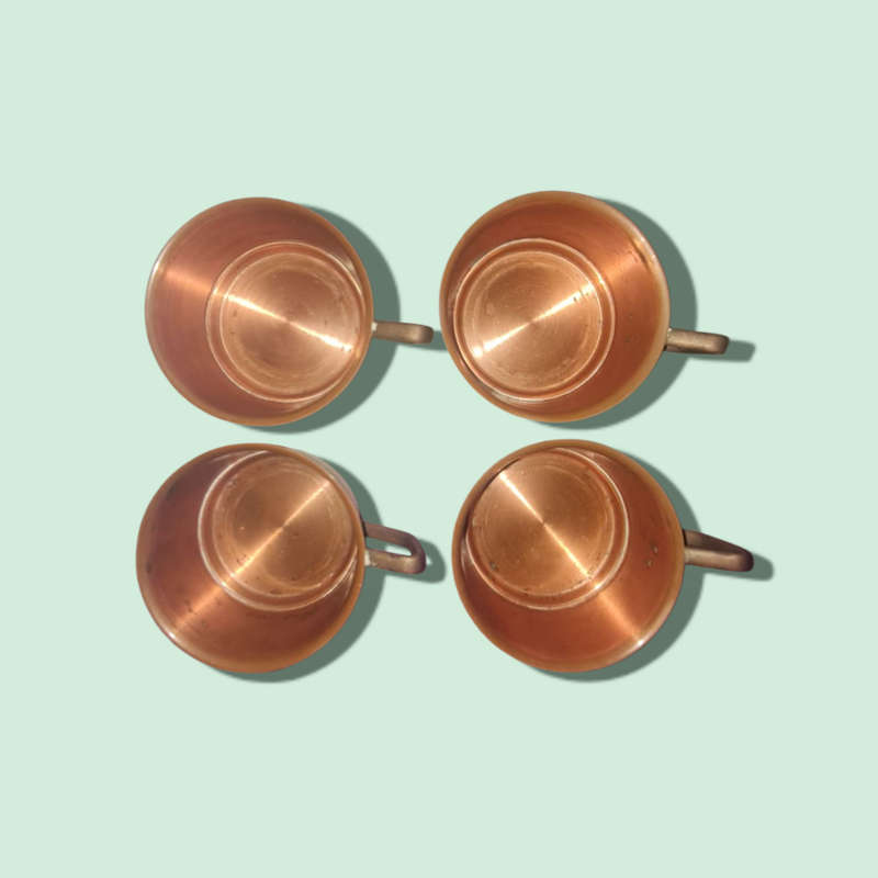 Glass Tea Cups Teak Brass Copper Holders