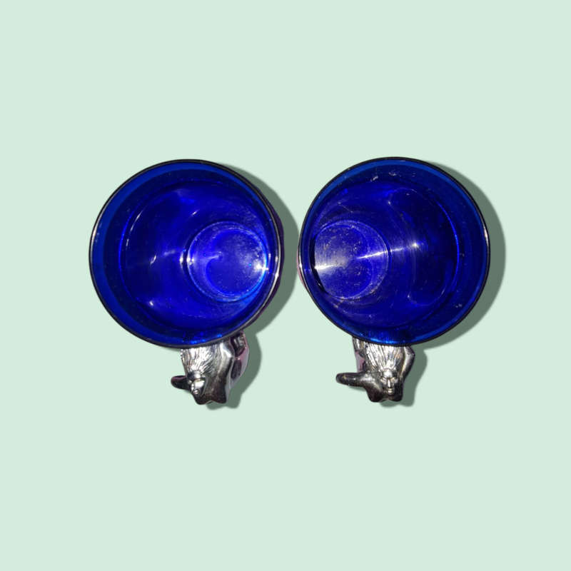 Two Stylish Naked Lady mugs- Blue Glass & Chrome  Mug Oriental Theme  Vintage 1960s  Mid Century