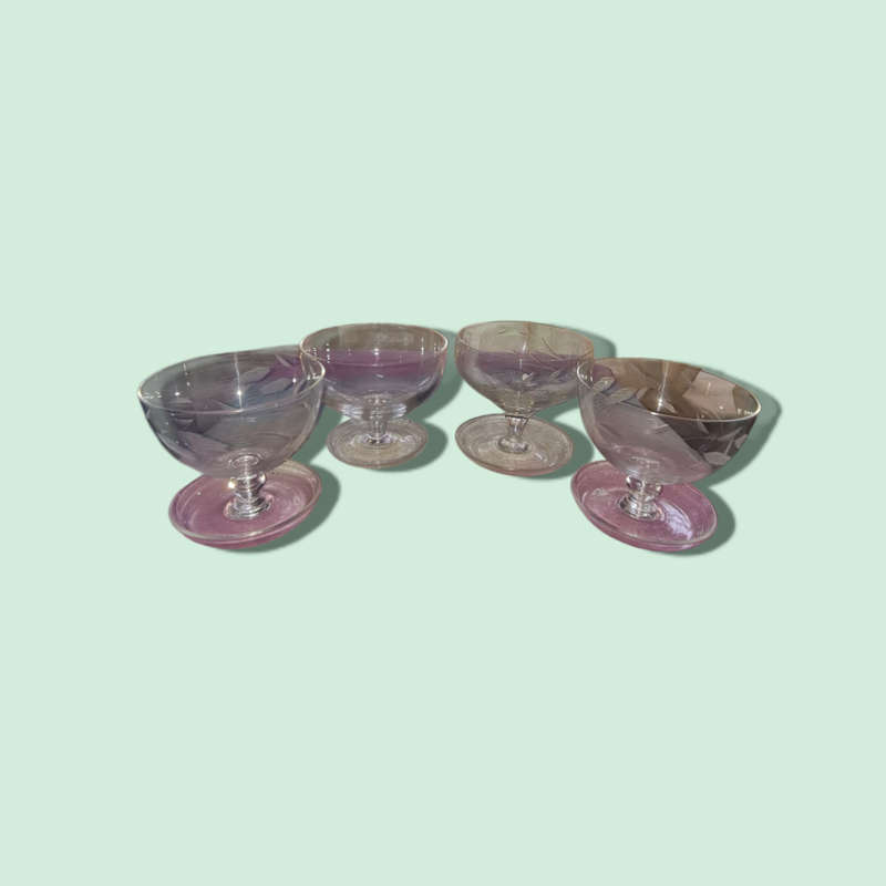 Saucer` Footed Cocktail / Dessert Glasses 4 Piece Odd Set  