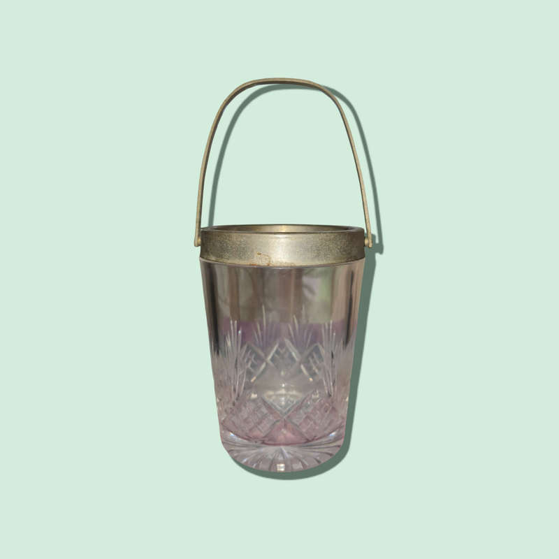 Small Vintage Glass Ice Bucket with Handle  