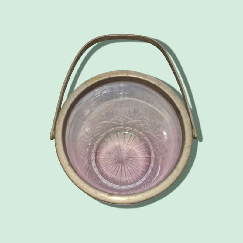 Small Vintage Glass Ice Bucket with Handle  