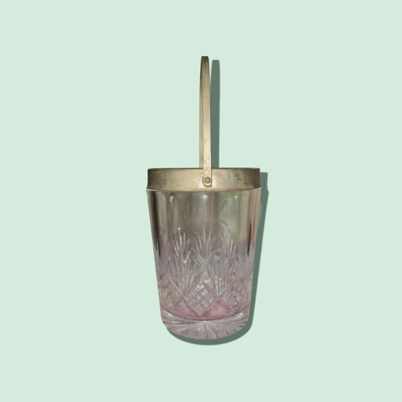 Small Vintage Glass Ice Bucket with Handle  