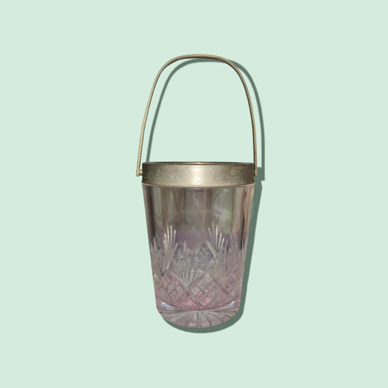 Small Vintage Glass Ice Bucket with Handle  