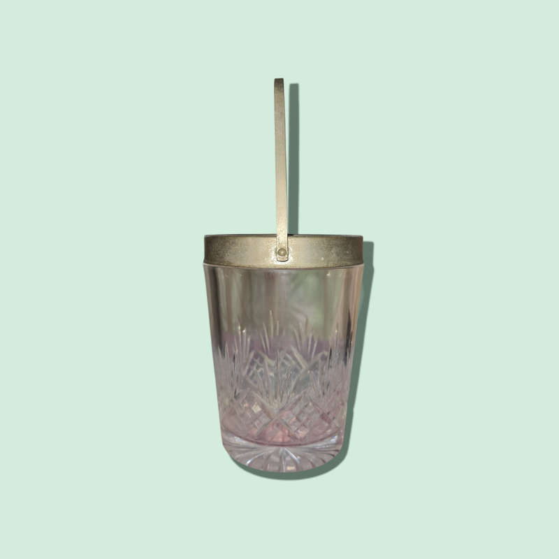 Small Vintage Glass Ice Bucket with Handle  