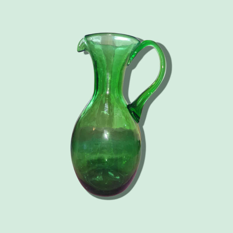 Hand Blown Emerald Green Pitcher with an Applied Glass Handle