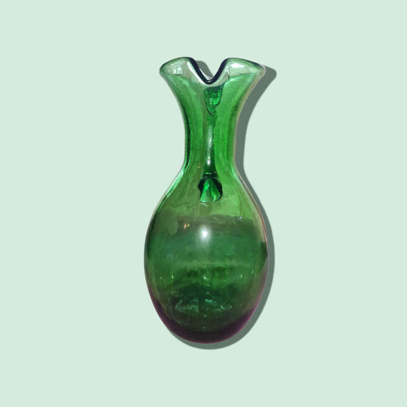 Hand Blown Emerald Green Pitcher with an Applied Glass Handle