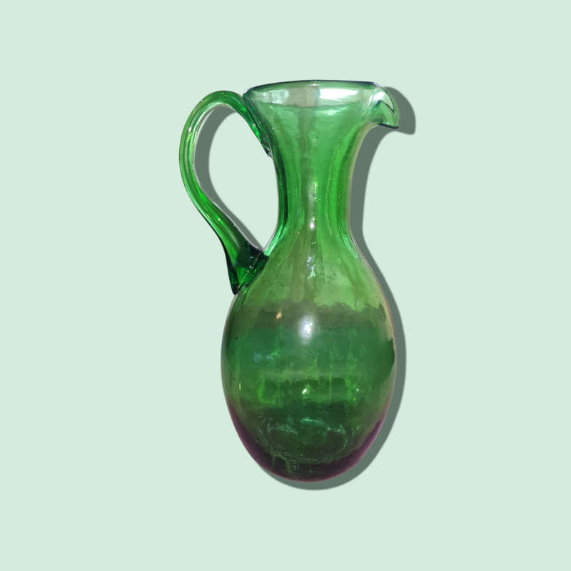 Hand Blown Emerald Green Pitcher with an Applied Glass Handle