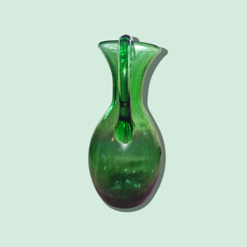 Hand Blown Emerald Green Pitcher with an Applied Glass Handle