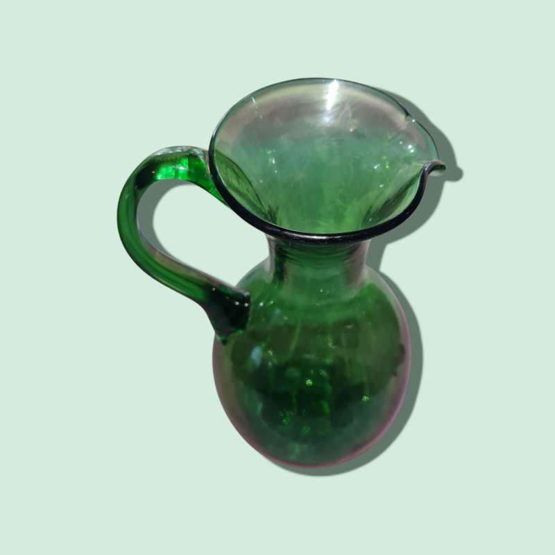 Hand Blown Emerald Green Pitcher with an Applied Glass Handle