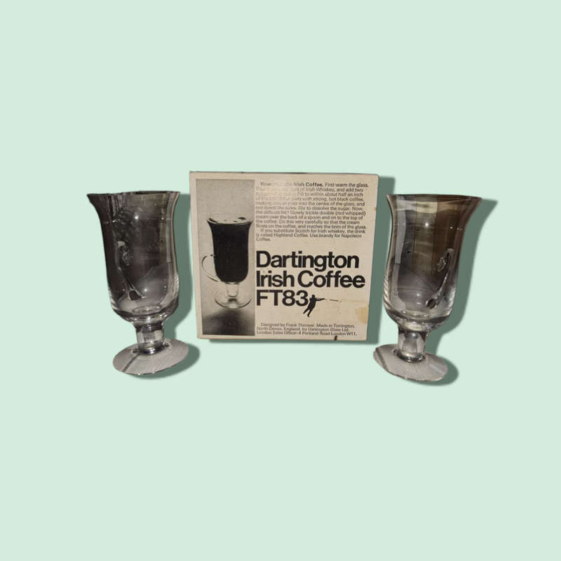 Vintage 1970s Dartington Glass Irish Coffee Glasses Boxed Set Of 2 Frank Thrower FT83
