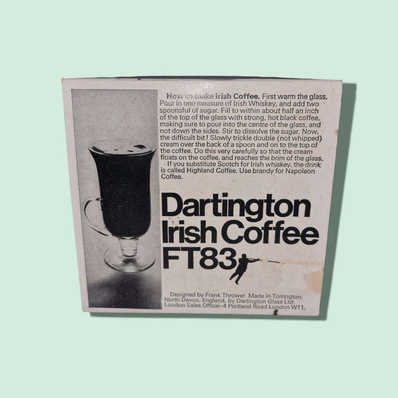 Vintage 1970s Dartington Glass Irish Coffee Glasses Boxed Set Of 2 Frank Thrower FT83