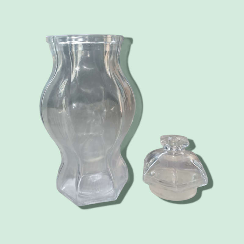 Fancy Hexagonal Glass Jar with Lid