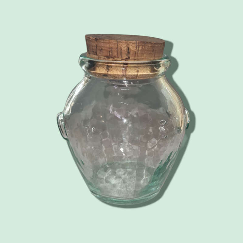 Vintage Retro Green SVE. Clear Glass Storage Jar Container With Cork Lid